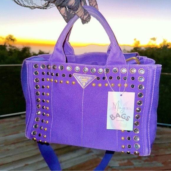 Prada Handbags - Prada: Rhinestone Canapa Bijou 2-Way Shoulder Tote Bag with Strap